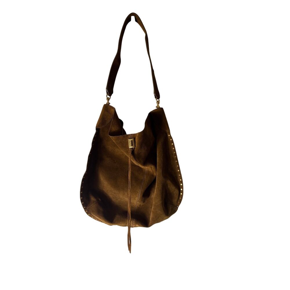 New W/O Tag Rebecca Minkoff Brown Suede Gold Studded Satchel Bag Sz 16"x15"